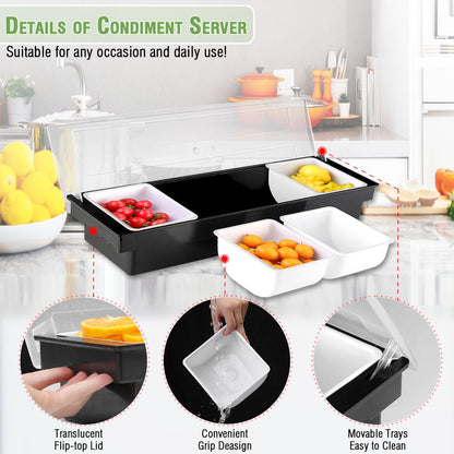 V·RESOURCING Ice Chilled Condiment Caddy,4 Containers(27oz) with Ice Chamber,Ice Cooled Condiment Serving Container with Lid for Salar Bar,Fruit,Veggie,Candy,Snack,Sauce