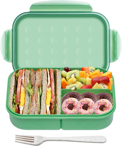 Itopor Classic Wheat Straw Bento Box, Leak-Proof 3-Compartment Lunch Box for Adults & Older Kids, BPA-Free Meal Prep Food Container with Fork, Microwave & Dishwasher Safe, 5.5 Cup, Sage Green