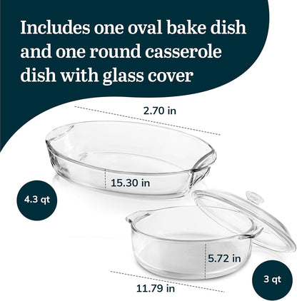 Libbey Baker’s Premium Glass Pie Plate, Stackable, Space Saving Casserole Dish Set with Lids, Glass Baking Dish Set for Fruit Pies, Quiches