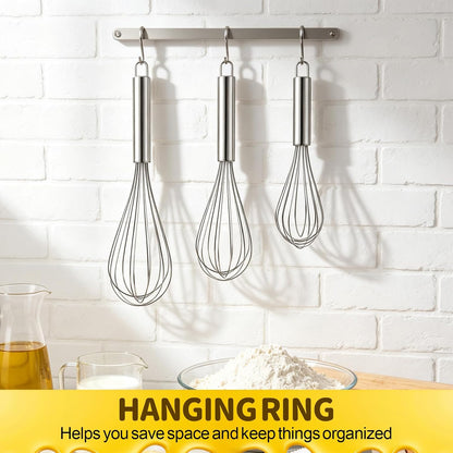 Ninsula 3 Pack Stainless Steel Whisk, 8" 10" 12" Thicken Heavy Duty Whisk Set, Food Grade Kitchen Wire Whisks for Cooking, Whisking, Blending, Stirring