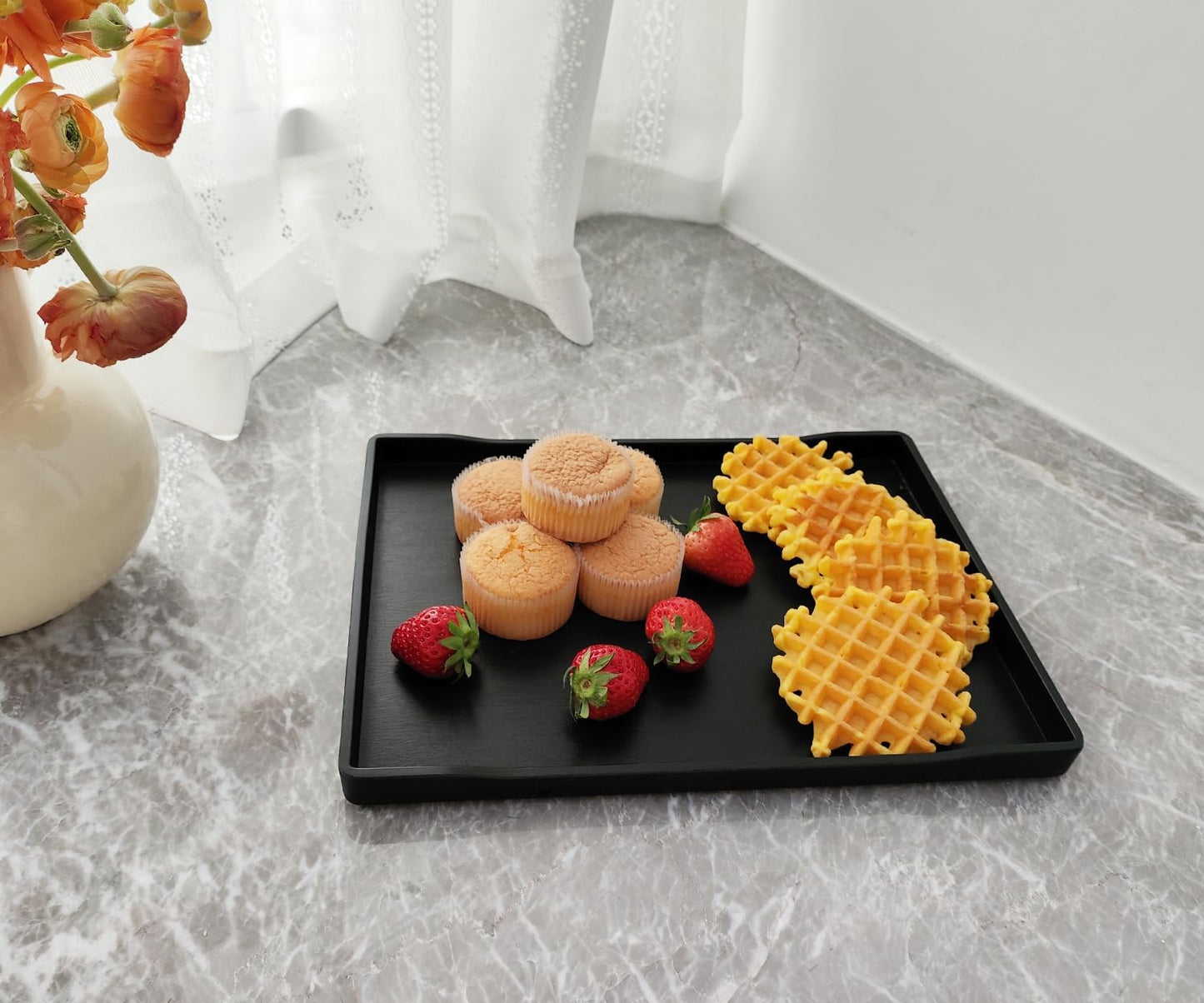 White Serving Tray (13.5 x 9.6 inch) for Serving Accessory, Elegant & Stackable Plastic Tray for Spa, Coffee, Drinks, Tea, Bar, Party, Seasoning, Perfume and Display Use.