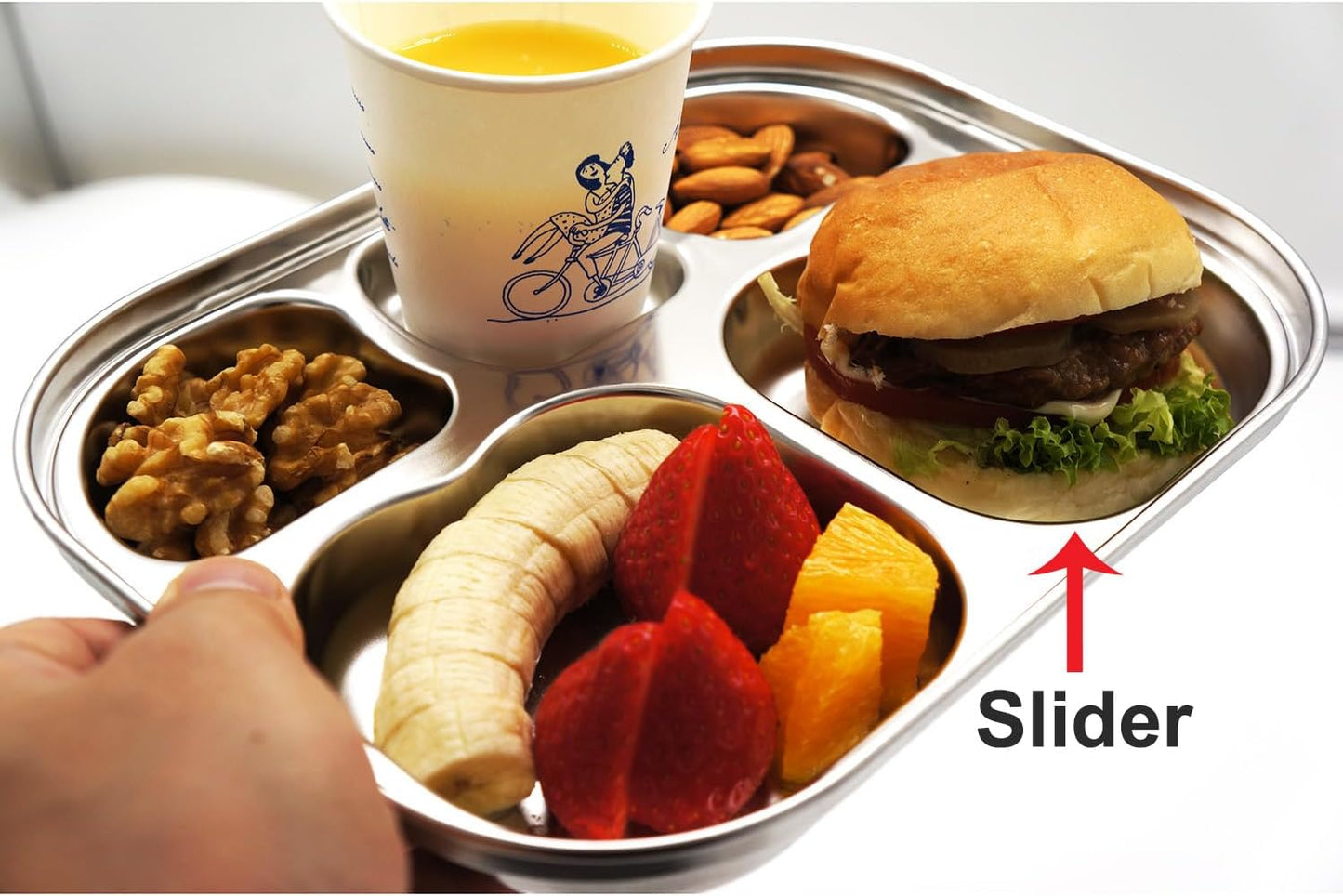 Korean Stainless Steel Divided Plates for Adults, Teens, Premium 304, Electro-Polished, No Black Residue, BPA-Free, Large 5-Compartment Food Tray, Diet Portion Control, Camping, Set of 2