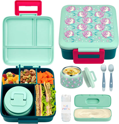JXXM Bento Lunch Box for Kids With 8oz Soup thermo,Leak-proof Lunch Containers with 5 Compartment,thermo Food Jar and Lunch Bag, Food Containers for School (A-Blue(Extreme Locomotive))