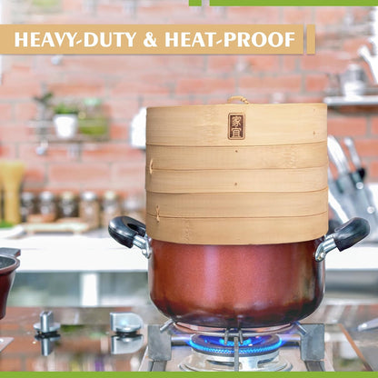 Zoie + Chloe Bamboo Steamer Basket - 2-Tier Dumpling Steamer for Cooking with 2 Reusable Cotton Liners for Bao, Dim Sum, Veggies, Asian Steamed Buns -Stackable, Space-Efficient - 8-Inch Steam Basket