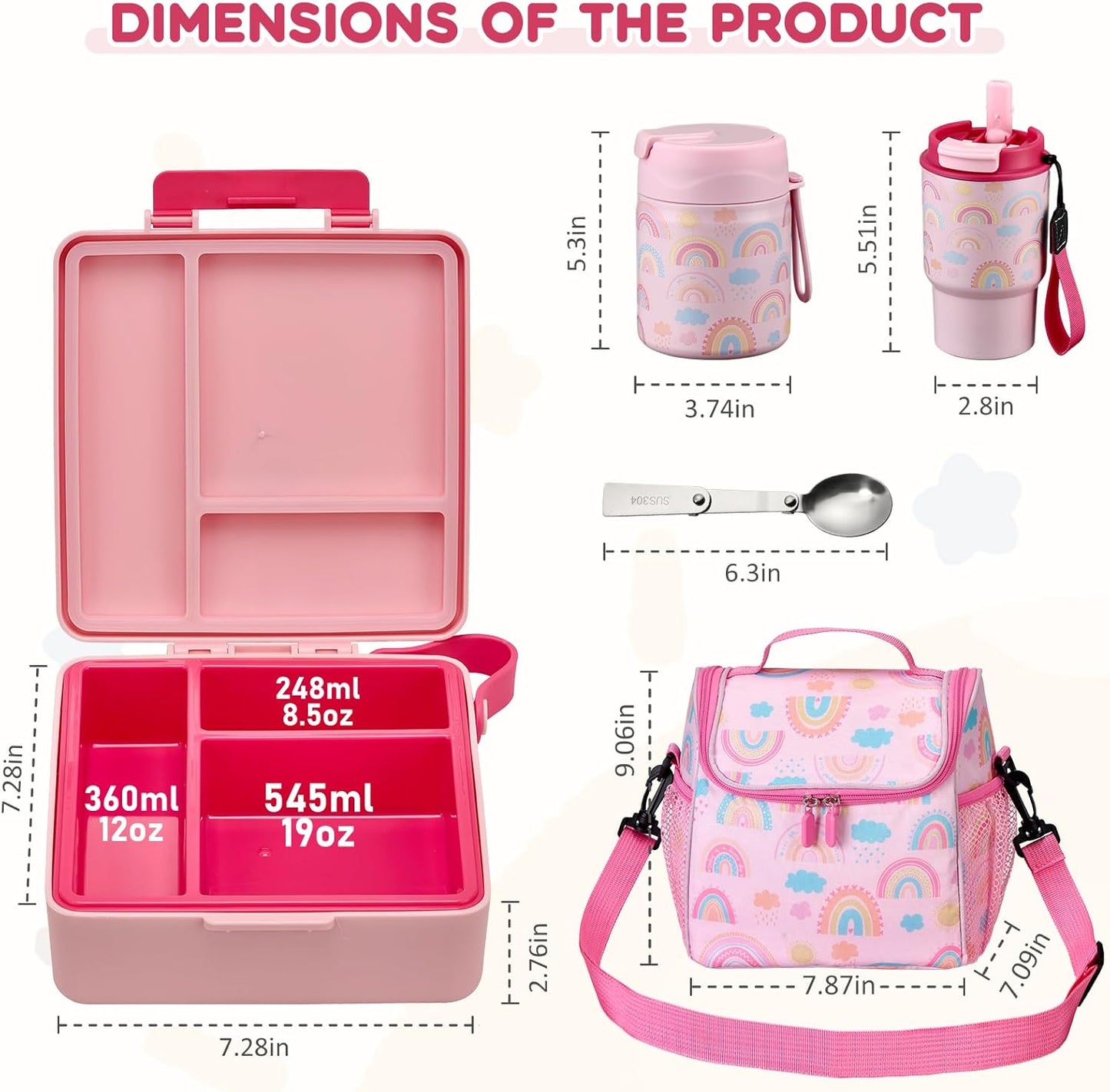 Pawtong Lunch Box Set with Bento Box Container, 17OZ Stainless Steel Food Soup Thermo, Kids Water Bottle & Portable Insulated Lunch Bag, Leakproof, Hot/Cold Retention for School, Travel (Purple-Horse)