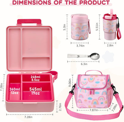 Pawtong Lunch Box Set with Bento Box Container, 17OZ Stainless Steel Food Soup Thermo, Kids Water Bottle & Portable Insulated Lunch Bag, Leakproof, Hot/Cold Retention for School, Travel (Purple-Horse)