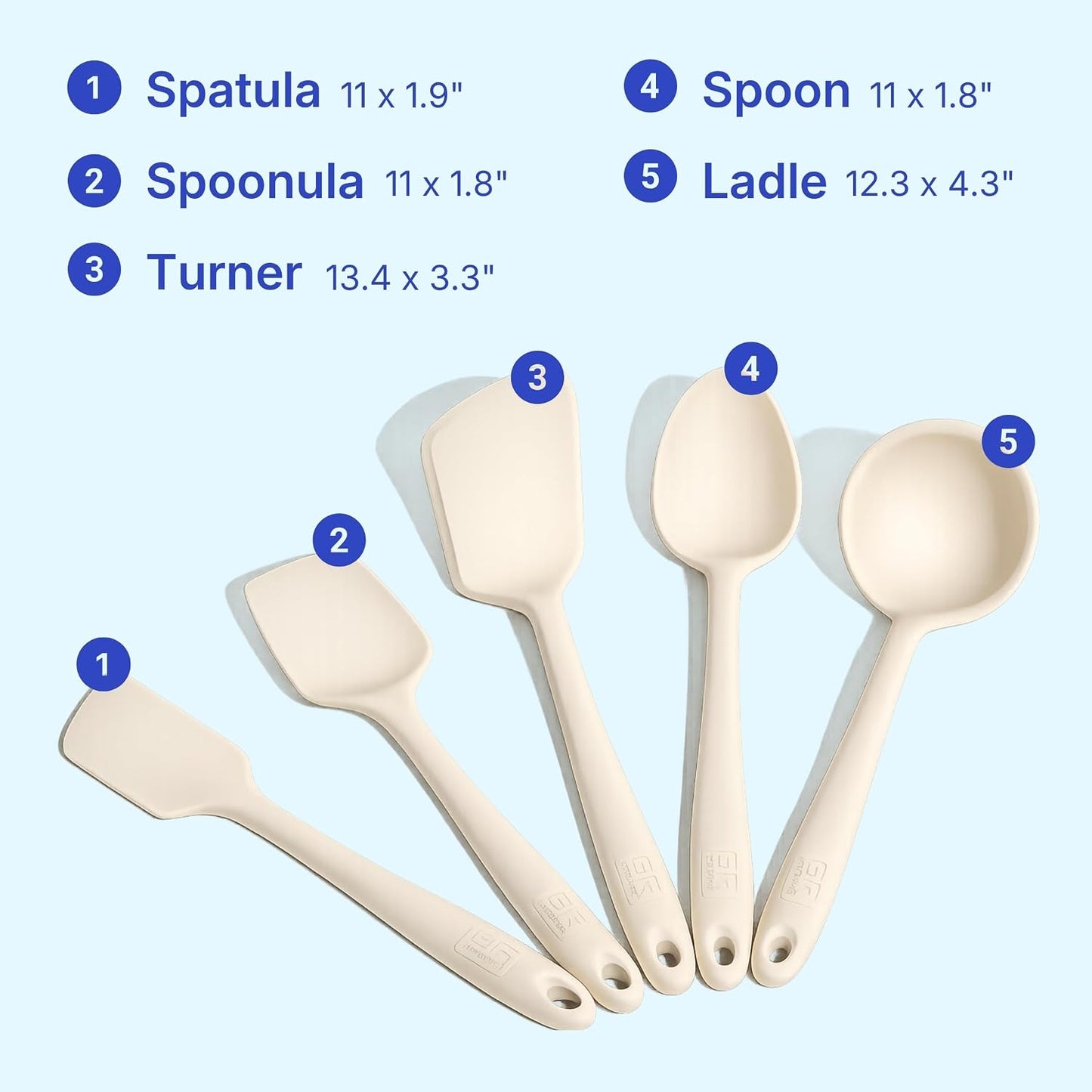 GIR 5-Piece Silicone Kitchen Utensils Set, Non-Toxic Cooking Utensils for Cooking and Baking, Heat Resistant, Food Grade, Dishwasher Safe Rubber Spatula, Ladle, Spoon - Charcoal