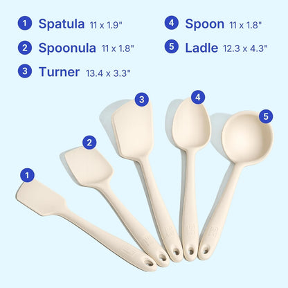 GIR 5-Piece Silicone Kitchen Utensils Set, Non-Toxic Cooking Utensils for Cooking and Baking, Heat Resistant, Food Grade, Dishwasher Safe Rubber Spatula, Ladle, Spoon - Charcoal