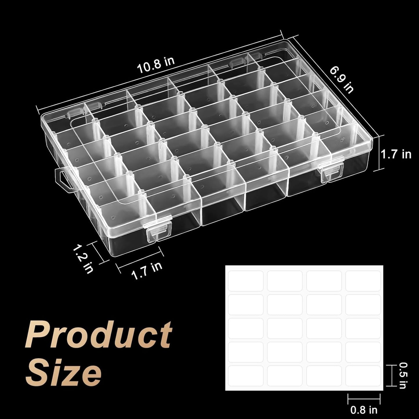 Mauproy 4 Pack 8 Grids Bead Organizer and Storage, Clear Plastic Storage Containers with Removable Dividers and Labels Small Tackle Box Organizer for Jewelry Crafts Electronics Small Parts