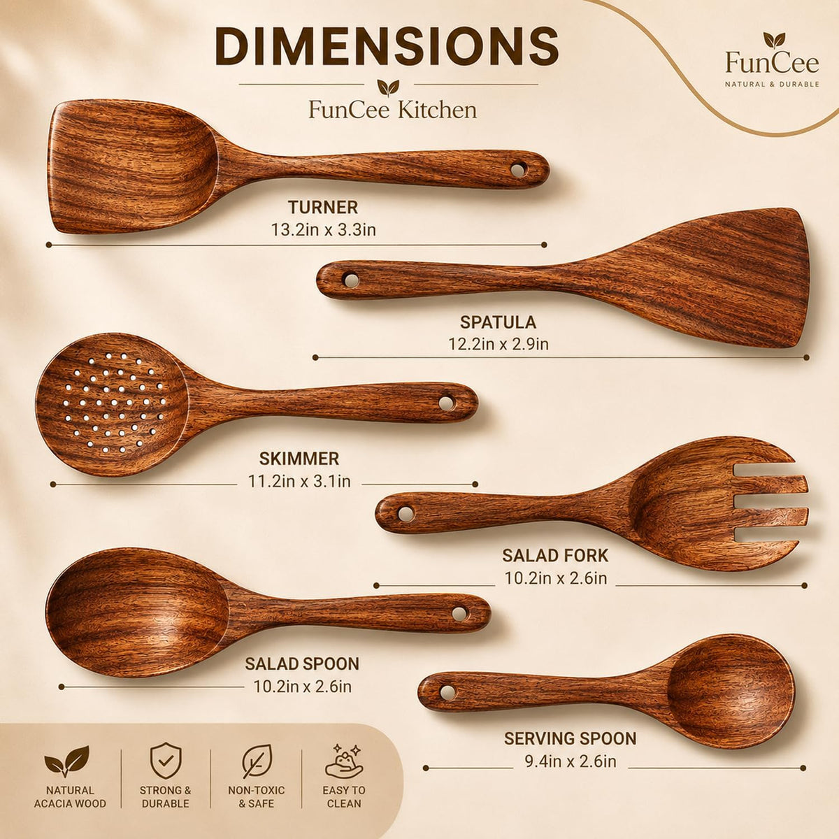 Wooden Spatula, Acacia Wood Long Handle Flat Frying Turner, Handmade wooden spoons for cooking, Kitchen Utensil set, Non-Stick Cooking Spurtle Utensils for kitchen use
