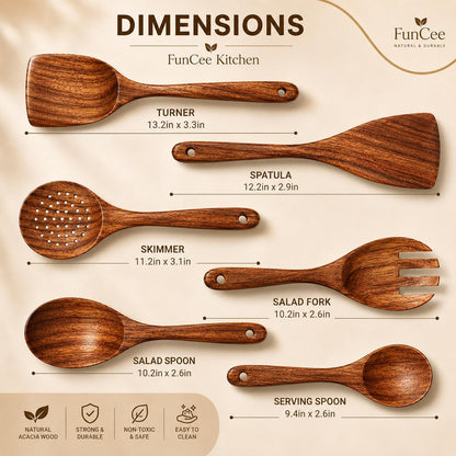 Wooden Spatula, Acacia Wood Long Handle Flat Frying Turner, Handmade wooden spoons for cooking, Kitchen Utensil set, Non-Stick Cooking Spurtle Utensils for kitchen use