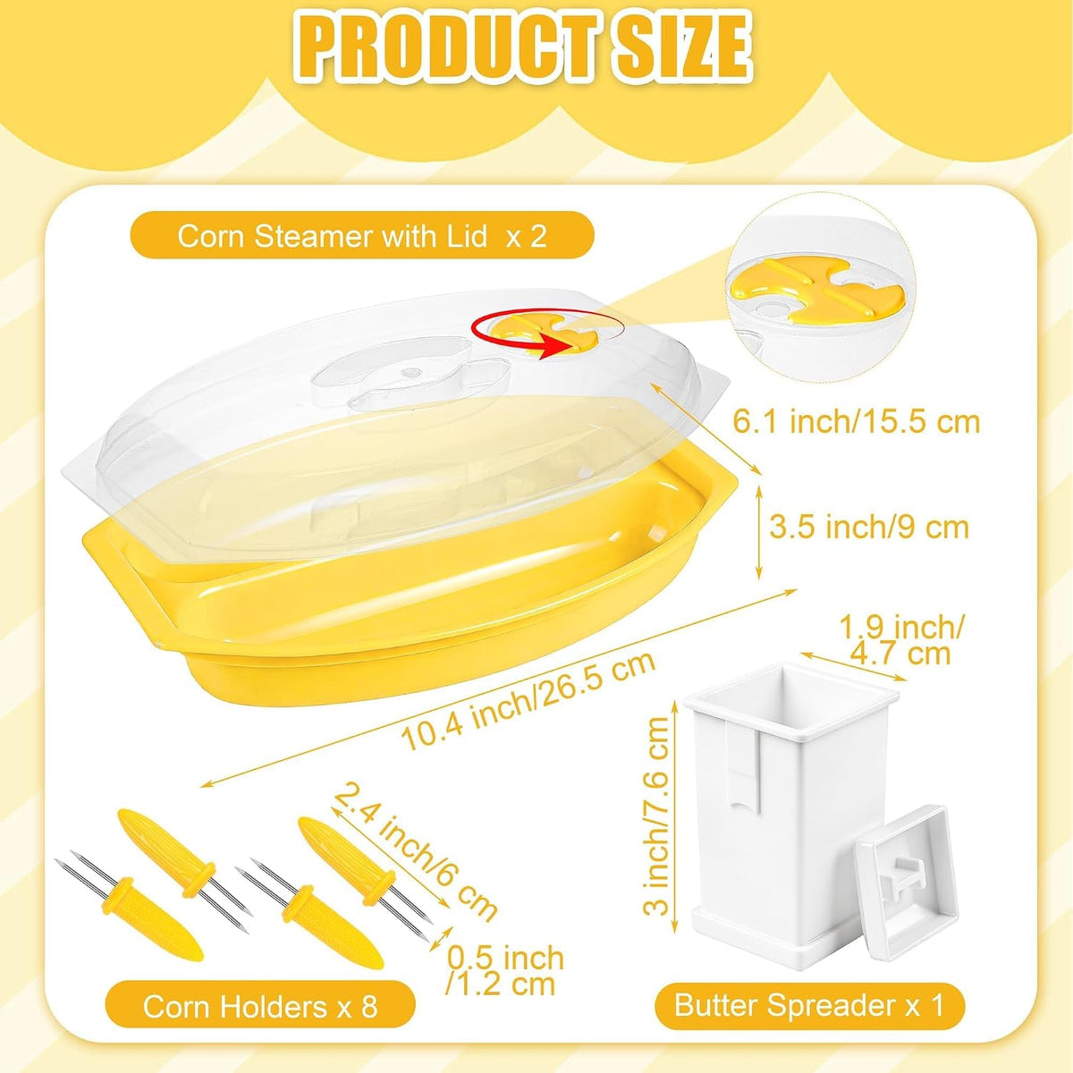 Aneco 2 Piece Microwave Corn Steamer with Lid for Frozen Corns Broccolini Vegetables Dishwasher Safe Corn on The Cob Cooker Holders Butter Dispenser, White