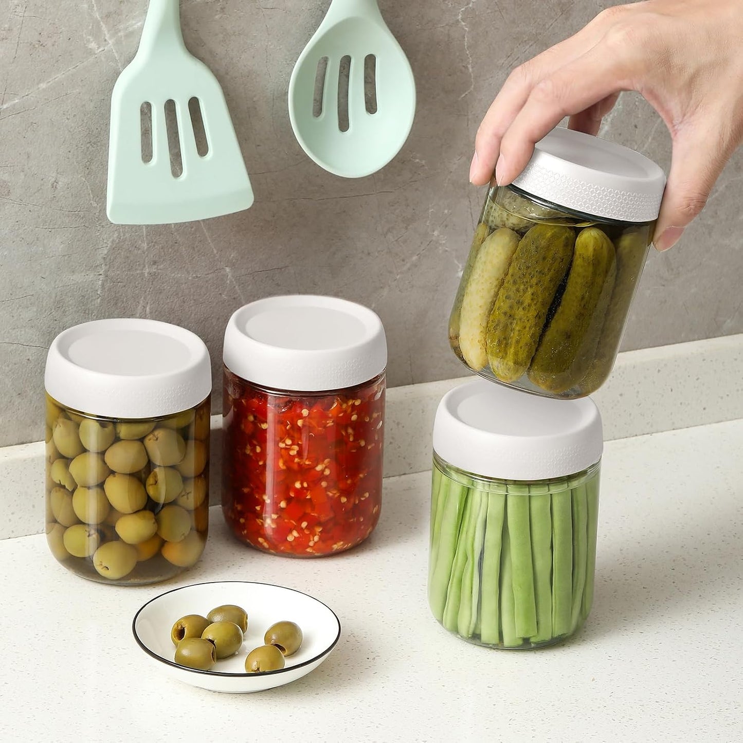NETANY 6-pack 10oz Glass jars with Airtight Lids, Overnight Oats Containers with Lids, Wide mouth Mason Salad jars, Glass Food Storage Containers for Snacks Yogurt Spice Sugar