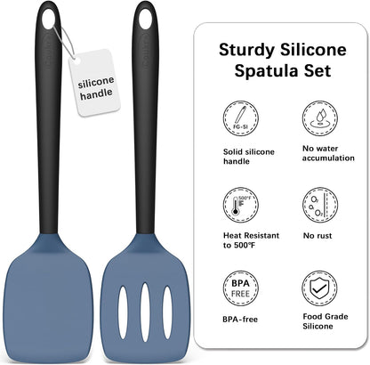 Coukre 2 Pack Silicone Spatula Set, High Heat Resistant, BPA Free Kitchen Spatula, Solid & Slotted Turner for Non-Stick Pans, Sautéing, and Flipping (2, PureBlack)