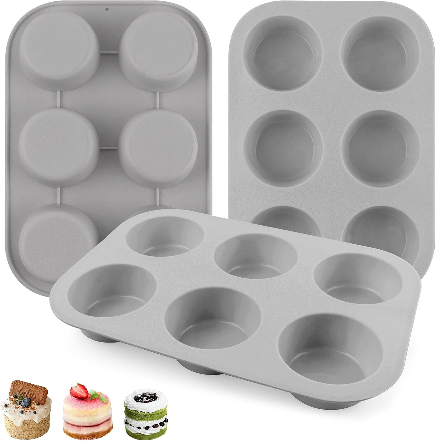 3-Pack 6-Cup Silicone Muffin Pans, Nonstick Cupcake Baking Molds, Muffin Cupcake Pans Molds for Baking, BPA/PFA-Free, Dishwasher & Oven Safe Pumpkin