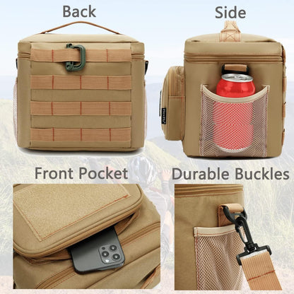 FlowFly Lunch Bag, Insulated Cooler, Thermal Lunch Box Tote with MOLLE/PALS Webbing, Adjustable Padded Shoulder Strap, for Tactical Men Women Adults and Boys Girls Kids (Cyan, Medium)