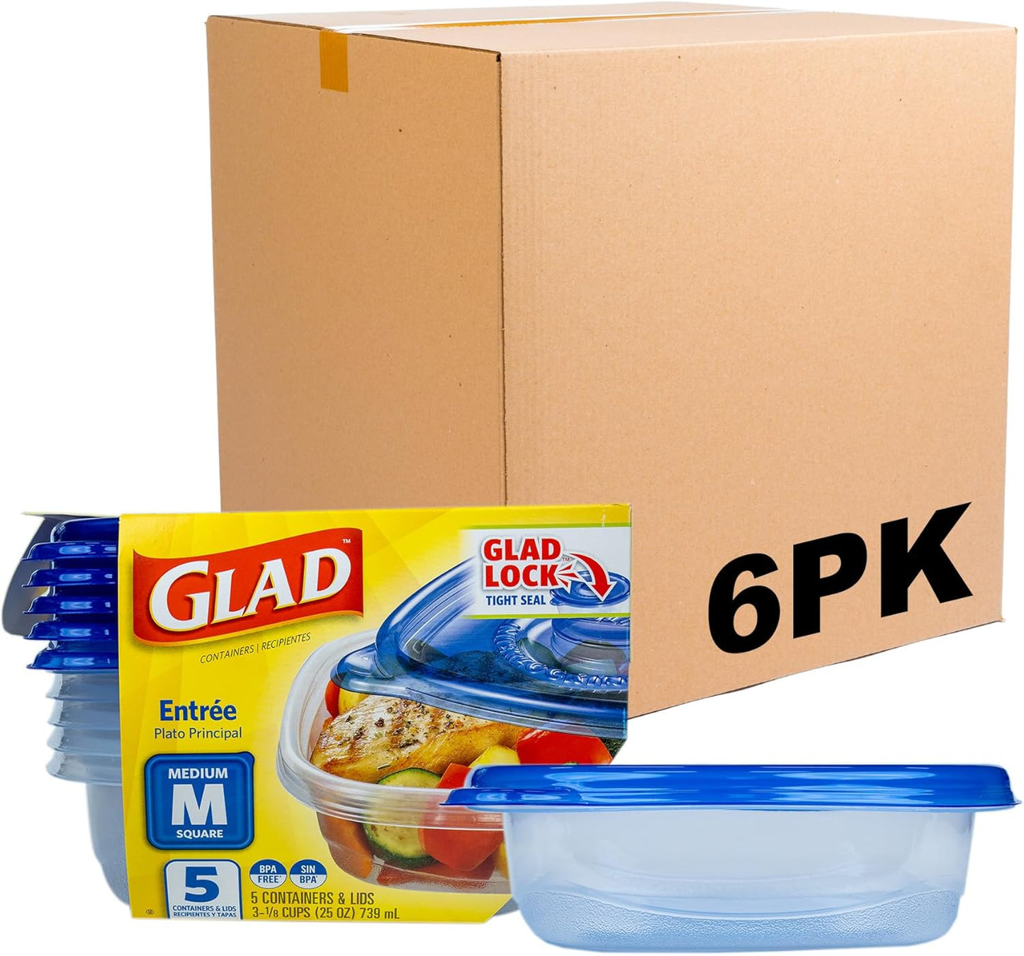 Glad GladWare Tall Entree Food Storage Containers with Lids, Large Square BPA Free Plastic for Meal Prep and Lunches, Lock Tight Seal, Microwave and Dishwasher Safe, 42 Oz, 3 Count