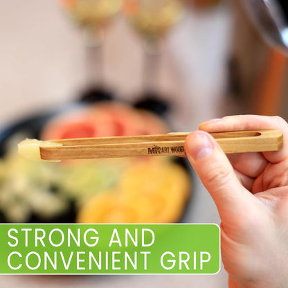 Mini Wooden Tongs for Charcuterie Board & Appetizers - Set of 4 | Small Serving Tongs for Buffet, Chips, Salad & Veggie Trays | 6-Inch Wooden Toaster Tongs for Toast, Pickles & Snacks