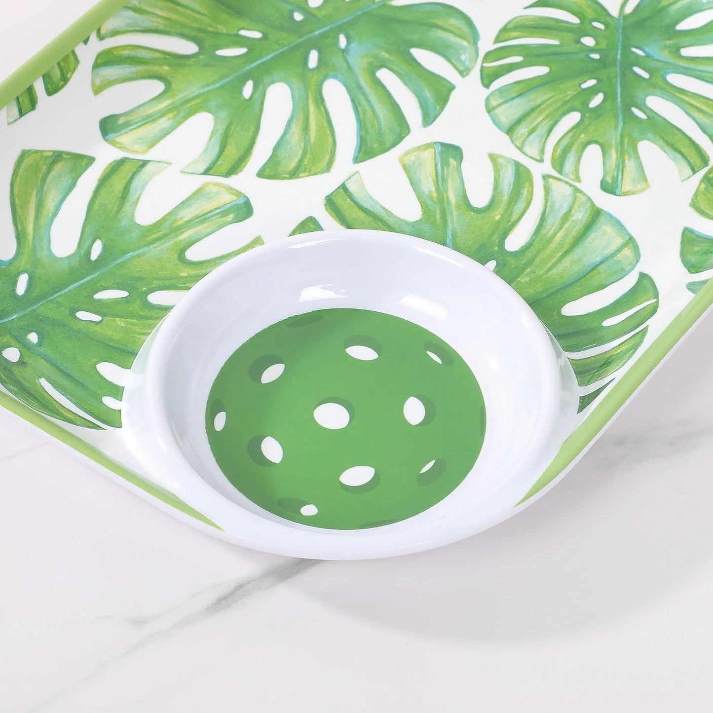 UPware Flamingo Melamine Chip and Dip Snack Tray, Tropical Floral Pickleball Paddle Shape Platter for Chips, Salsa, Fruits, and Appetizers, 15.75 x 8 Inch
