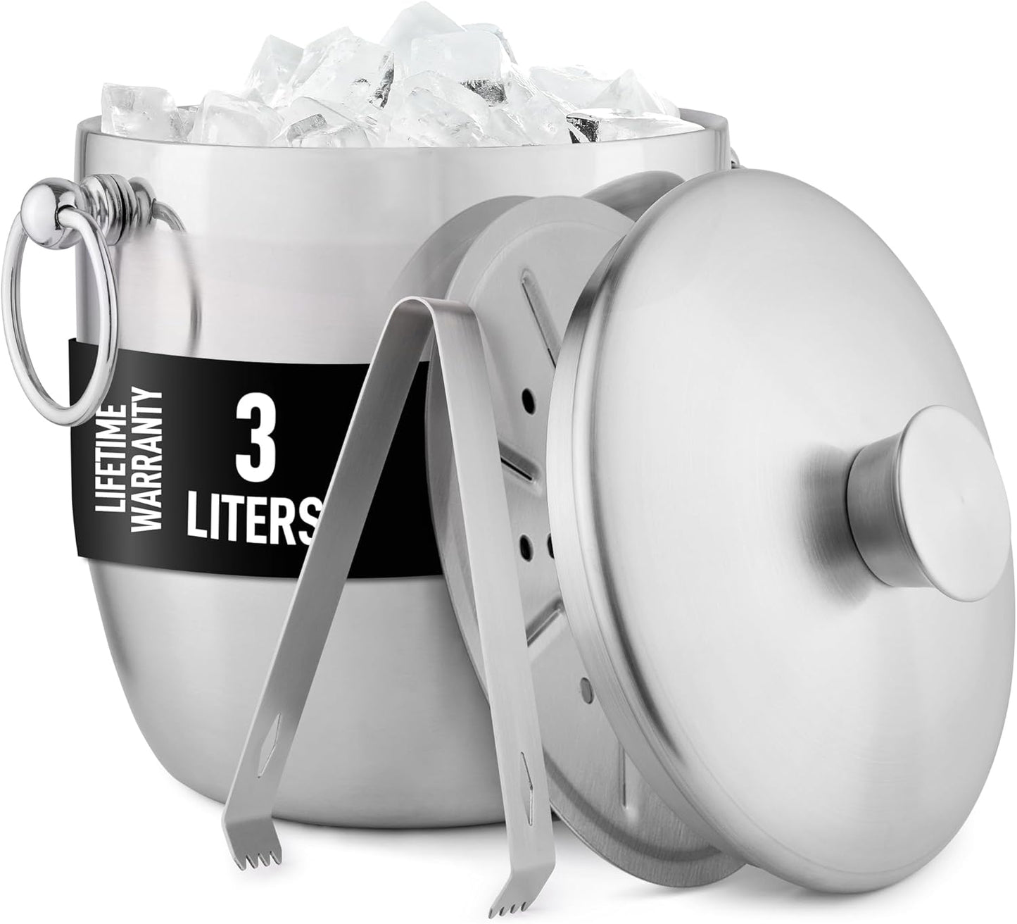 Zulay Kitchen Premium Stainless Steel Double-Wall Insulated Ice Bucket Kit – 3L, Leak-Proof, Stylish Drink Cooler for Parties, Cocktails, Wine, and Whiskey – Perfect for Home & Bar Use