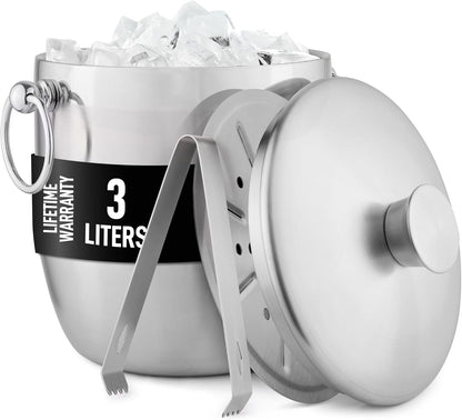 Zulay Kitchen Premium Stainless Steel Double-Wall Insulated Ice Bucket Kit – 3L, Leak-Proof, Stylish Drink Cooler for Parties, Cocktails, Wine, and Whiskey – Perfect for Home & Bar Use