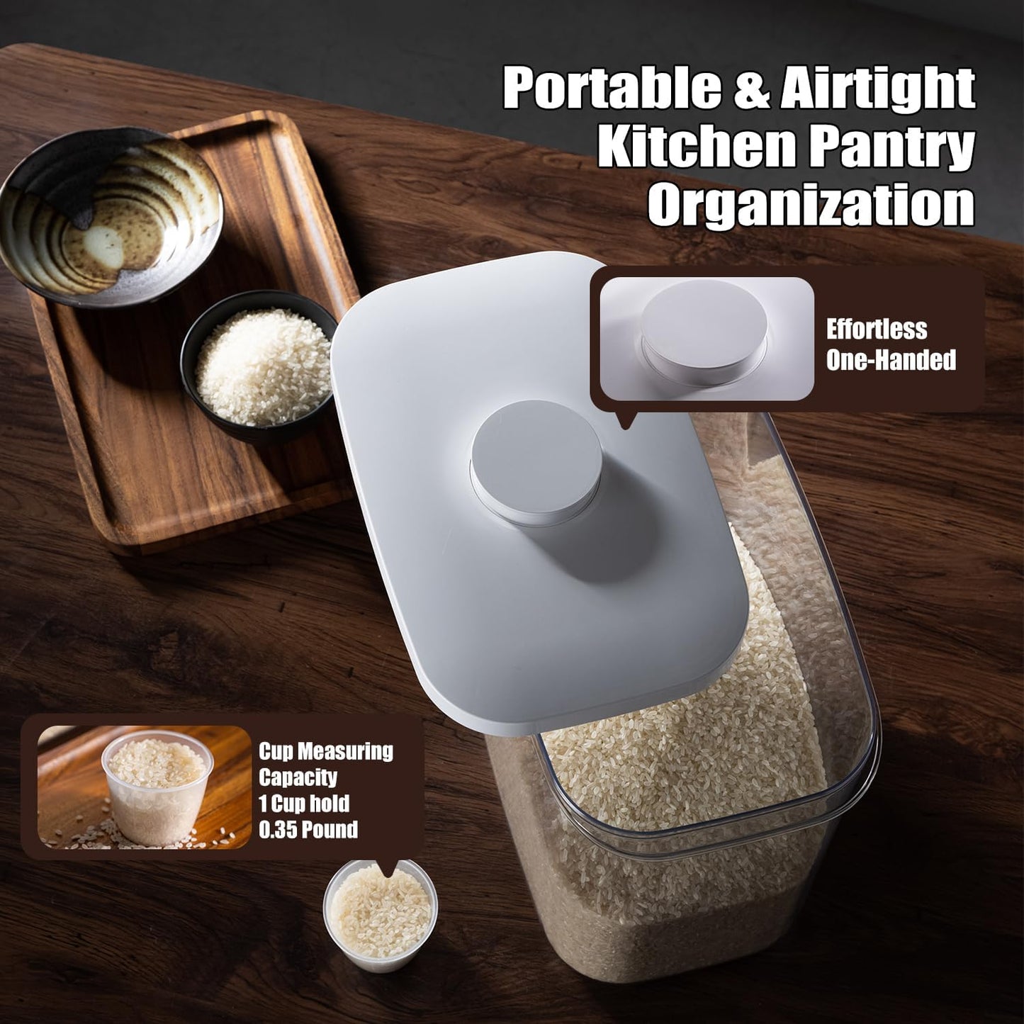 Rice Container - 10 Lbs/5.6KG/5QT Cereal Dispenser Storage Container Bin with Measuring Cup Food Bins Household for Kitchen Pantry Organization (D1065)