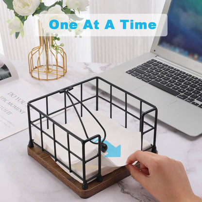 Napkin Holder for Table, Metal Napkin Holder Dispenser with Salt and Pepper Shakers Storage, 3-in-1 Utensil Holder Spice Rack for Kitchen Dining Table Buffet Patio Camping (Black)