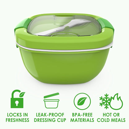Bentgo Salad Container - 54 oz Bowl with 4-Compartment Toppings Tray, Leak-Proof Dressing Container, Reusable Fork, BPA-Free Lunch Box for Meal Prep & Food Storage; Removable Bento Tray (Khaki Green)