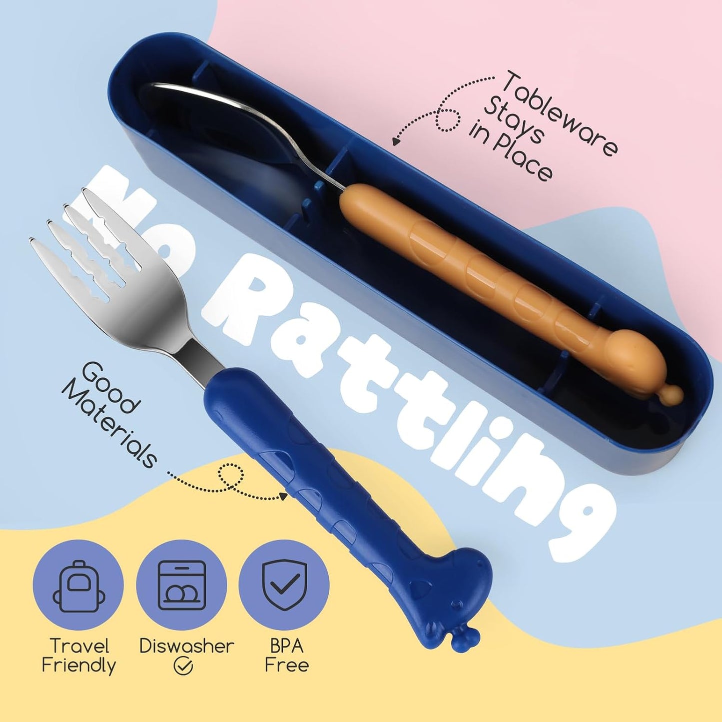 2-Piece Kid Utensils Set, 304 Stainless Steel Kids Fork and Spoon for Self-feeding, Safe Kid Silverware with storage case for School Lunch, Travel & Outdoors, Dishwasher Safe (Purple)
