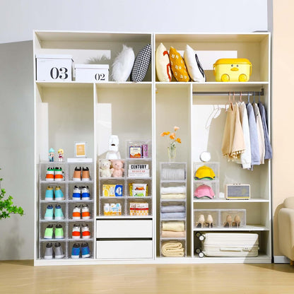 Freebat 6 Pack Closet Organizers and Storage,Clear Stackable Plastic Storage Bins with Lids Magnetic Doors,Clothes Organizers and Storage,Plastic Craft Containers for Wardrobe Kitchen Bathroom Office