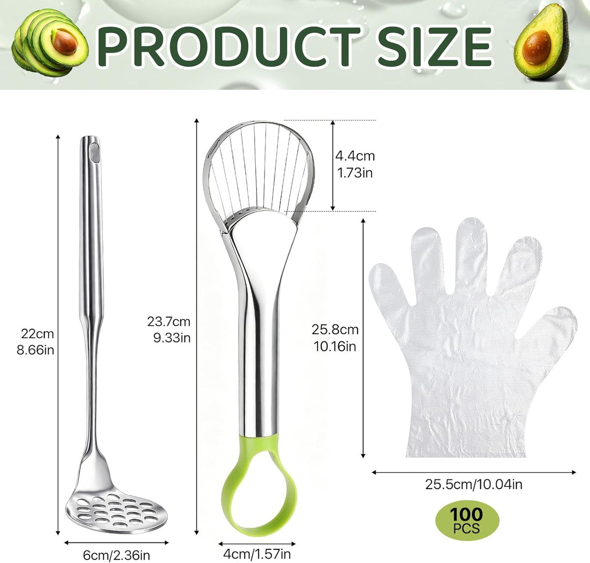 102 Pcs 3-in-1 Avocado Slicer Tool & Masher, Disposable Clear Gloves
