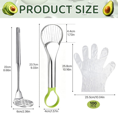 102 Pcs 3-in-1 Avocado Slicer Tool & Masher, Disposable Clear Gloves