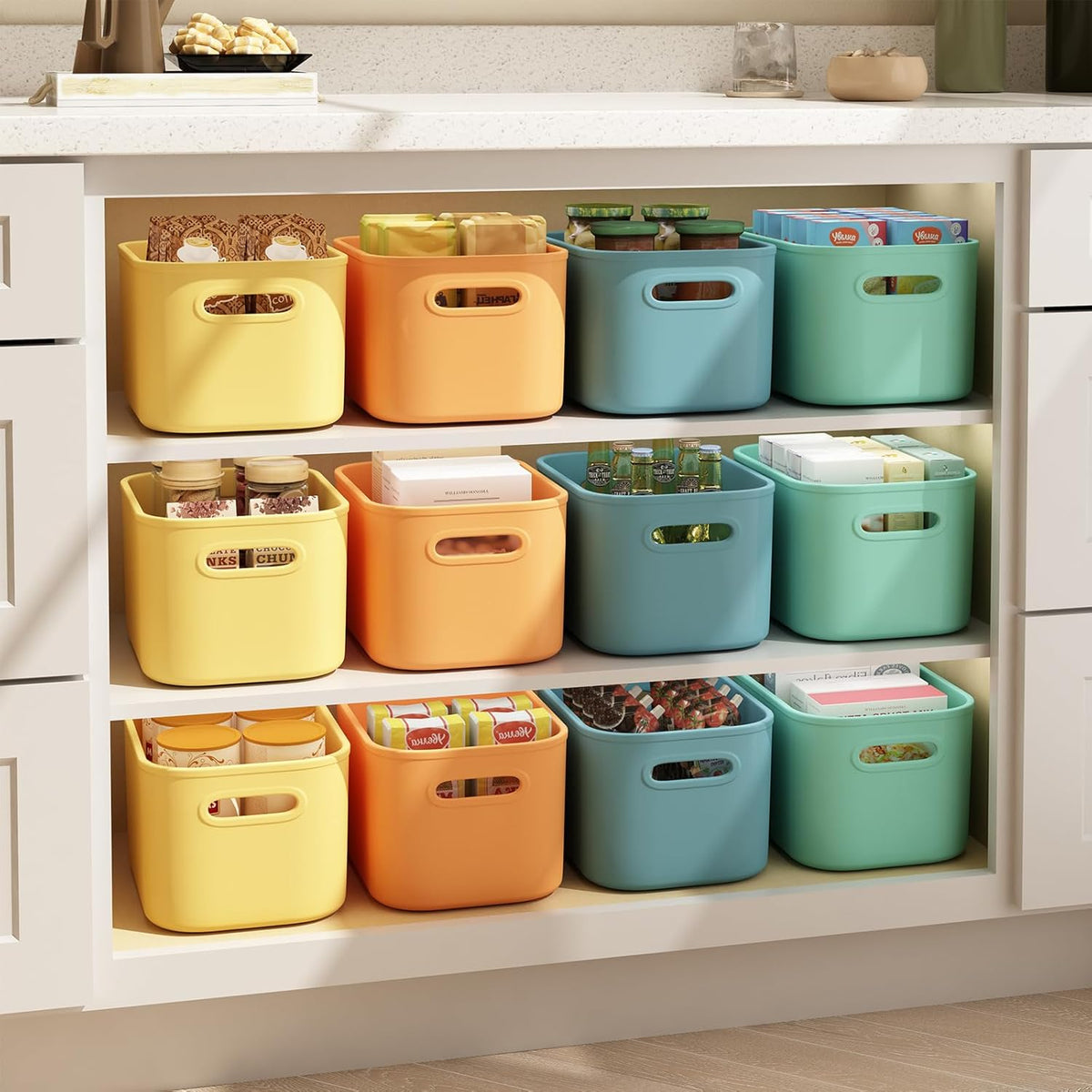 8 Pack White Storage Bins with Lids for Shelves, White Storage Containers with Lids for Organizing, Storage Box with Handle, Stackable White Plastic Bin for Classroom, Craft, Snacks