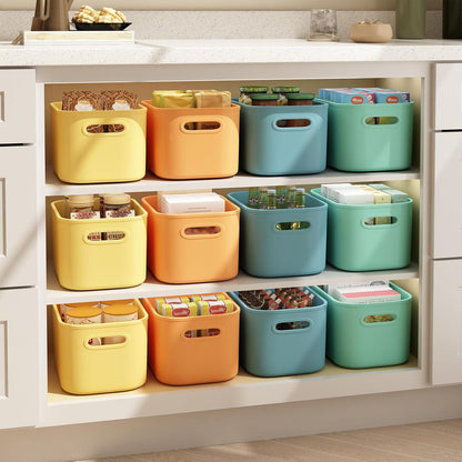 8 Pack White Storage Bins with Lids for Shelves, White Storage Containers with Lids for Organizing, Storage Box with Handle, Stackable White Plastic Bin for Classroom, Craft, Snacks