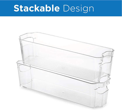 Set Of 6 Refrigerator Organizer Bins - Stackable Fridge Organizers for Freezer, Kitchen, Countertops, Cabinets - Clear Plastic Pantry Storage Racks