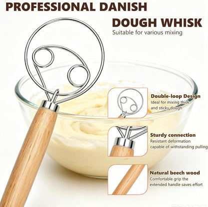 13-Inch Danish Dough Whisk Set, Sourdough Tools for Bread Making