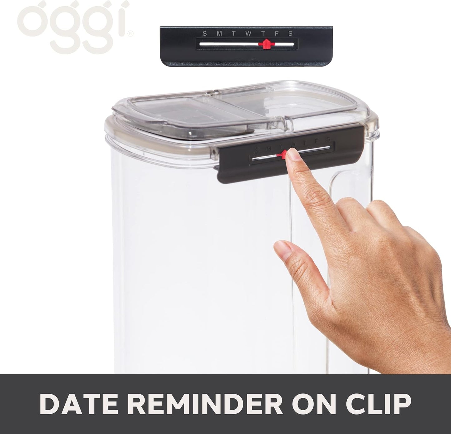 Oggi Easi Grip 23oz Moisture Proof Storage Container, Ultra Clear BPA-Free Sealable Canister, Flip Open Pouring Lid, Date Reminder Slider on Clip, Ideal Kitchen and Pantry Storage (23oz / 0.68lt)