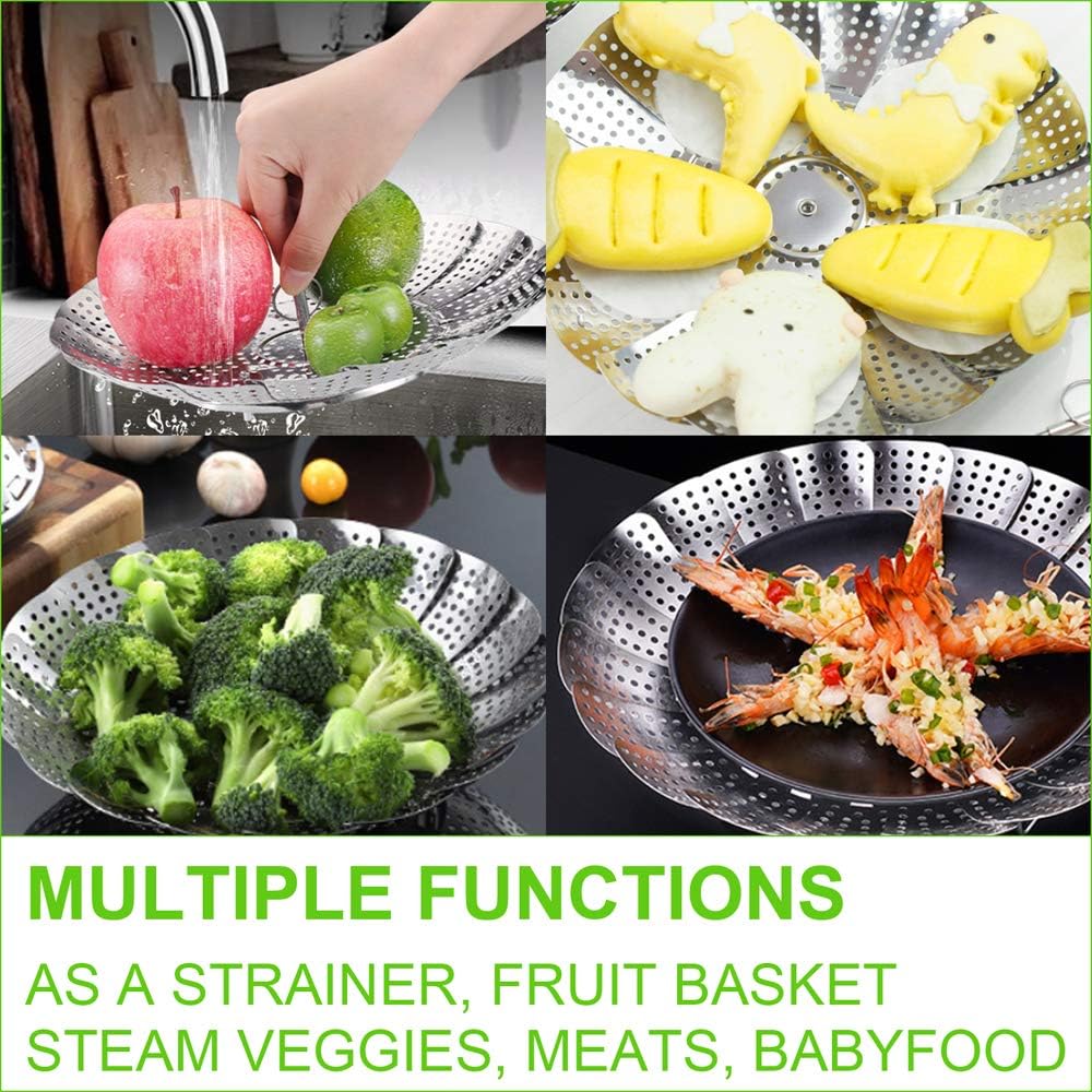 Vegetable Steamer Basket for Cooking 304 Stainless Steel Veggie Food Steamer Basket, Folding Expandable Steamers to Fit Various Size Pot (5.9" to 10")