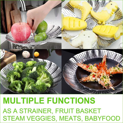 Vegetable Steamer Basket for Cooking 304 Stainless Steel Veggie Food Steamer Basket, Folding Expandable Steamers to Fit Various Size Pot (5.9" to 10")