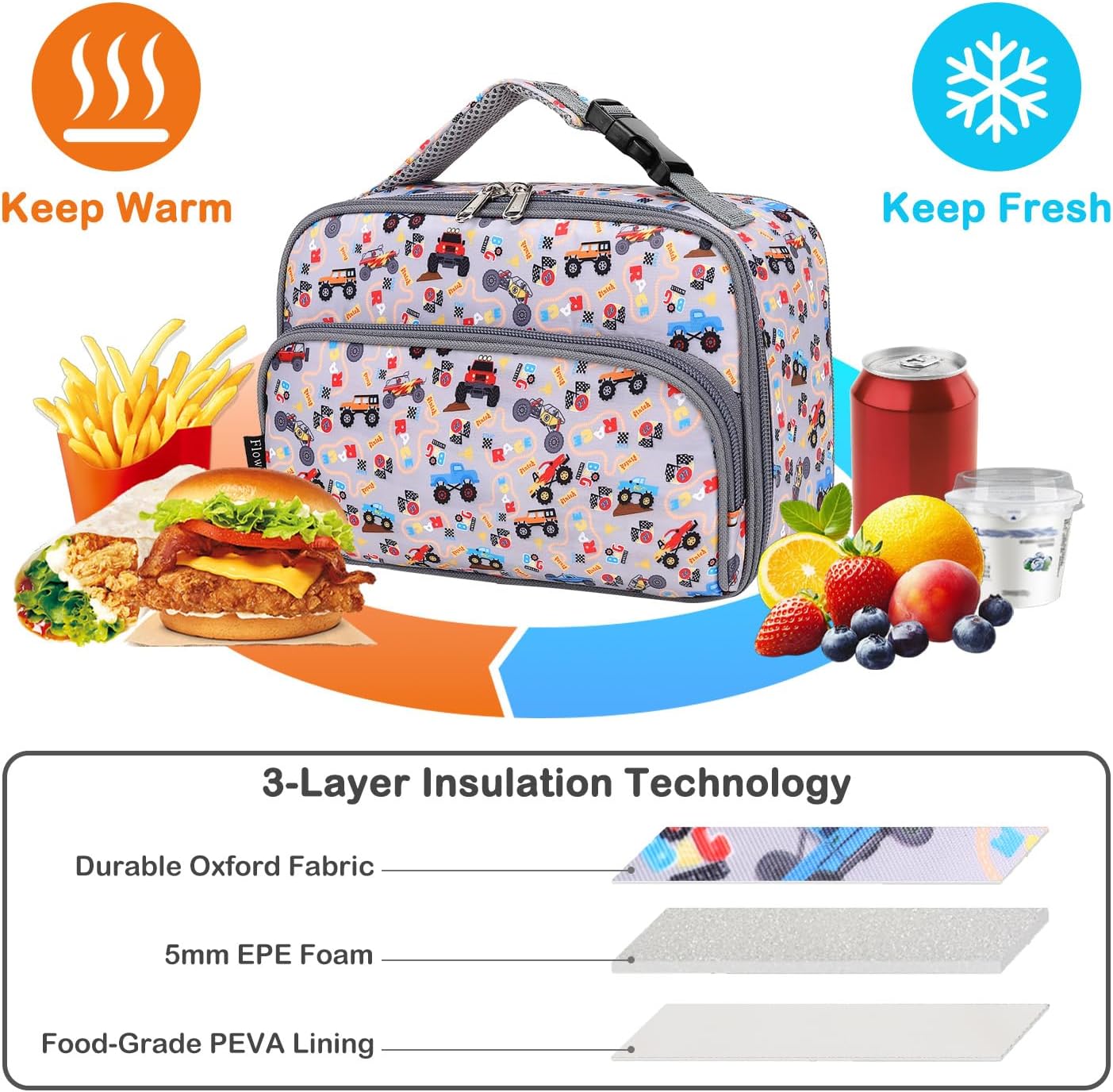 FlowFly Kids Lunch box Insulated Soft Bag Mini Cooler Back to School Thermal Meal Tote Kit for Girls, Boys, Astronaut - Colors A
