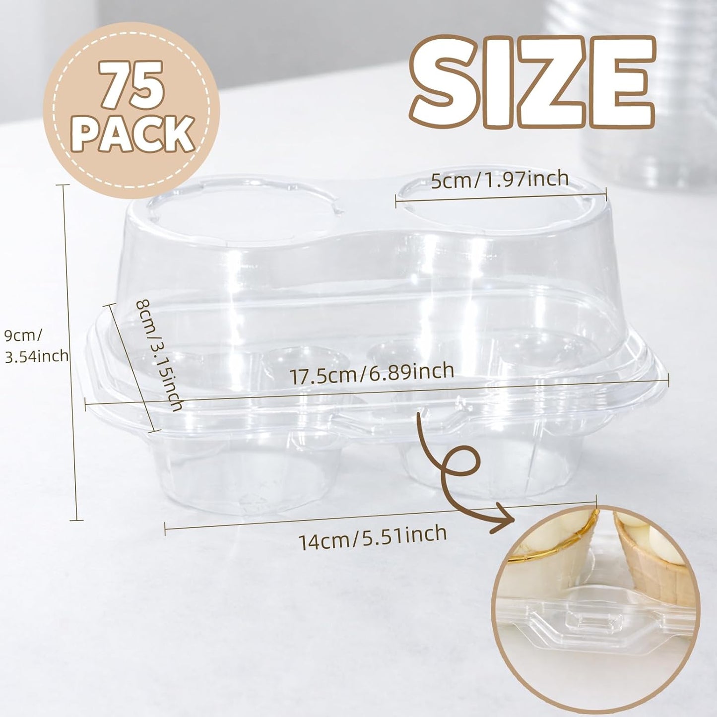 WIKDAY 2 Count Cupcake Containers with Lids, 25 Pack Stackable cupcake holders Clear Plastic Dessert Boxes for 50 Cupcakes, Muffins