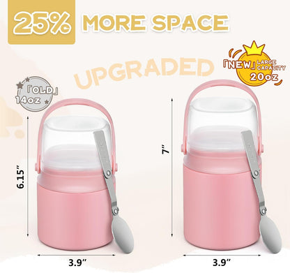 2 - in - 1 Soup Thermo for Hot Food 14oz with Snack Box Container Leak Proof Insulated Lunch Container Kids and Adults Stainless Steel Double Wall Vacuum Wide-mouth Thermal with Spoon and Handle