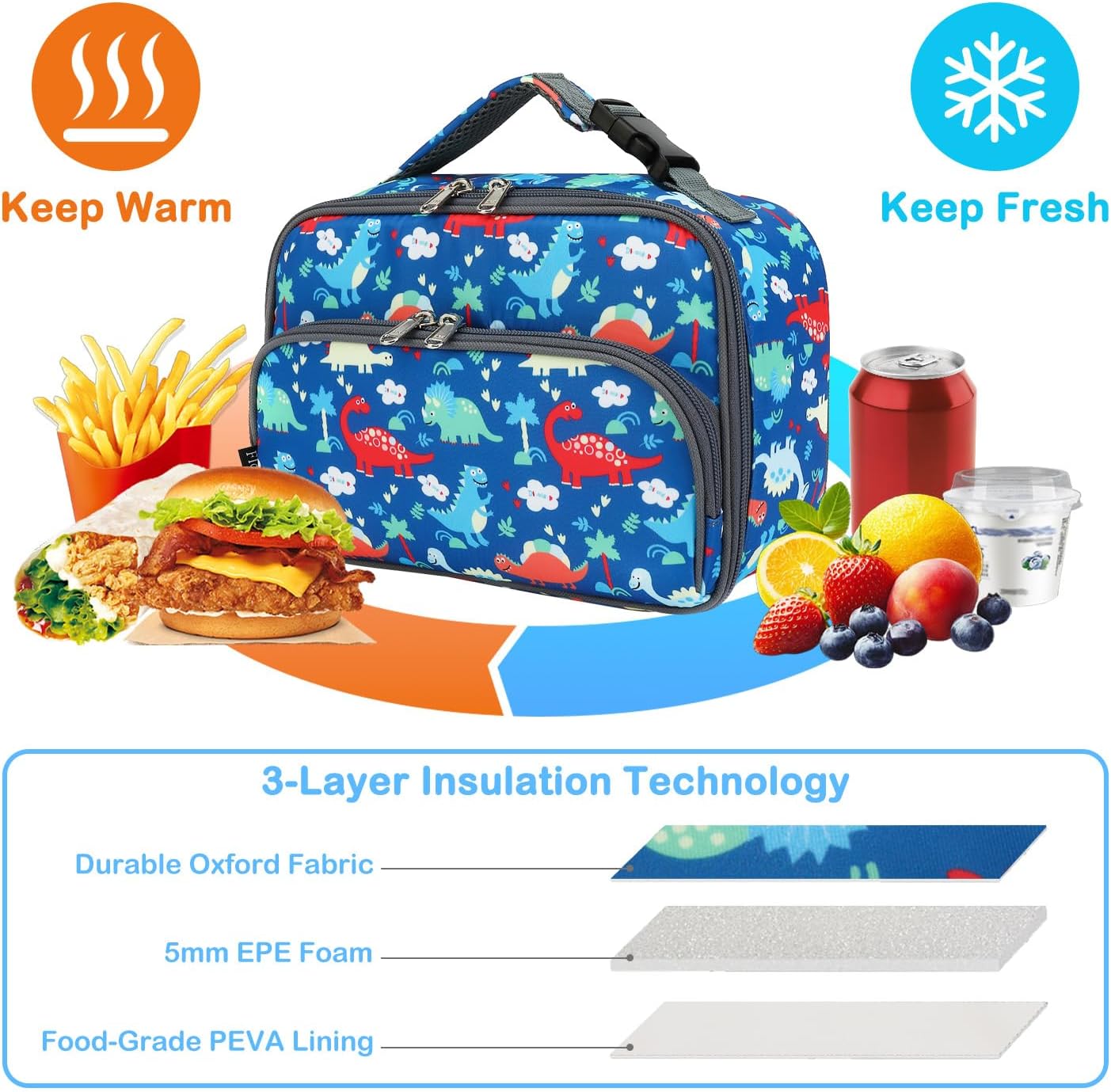 FlowFly Kids Lunch box Insulated Soft Bag Mini Cooler Back to School Thermal Meal Tote Kit for Girls, Boys, Astronaut - Colors B