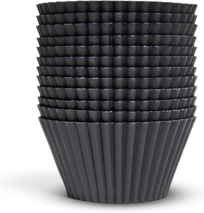 Premium Reusable Silicone Muffin Liners - 12 BPA Free Silicone Cupcake Molds for Baking - LFGB/FDA - (Standard, Black)