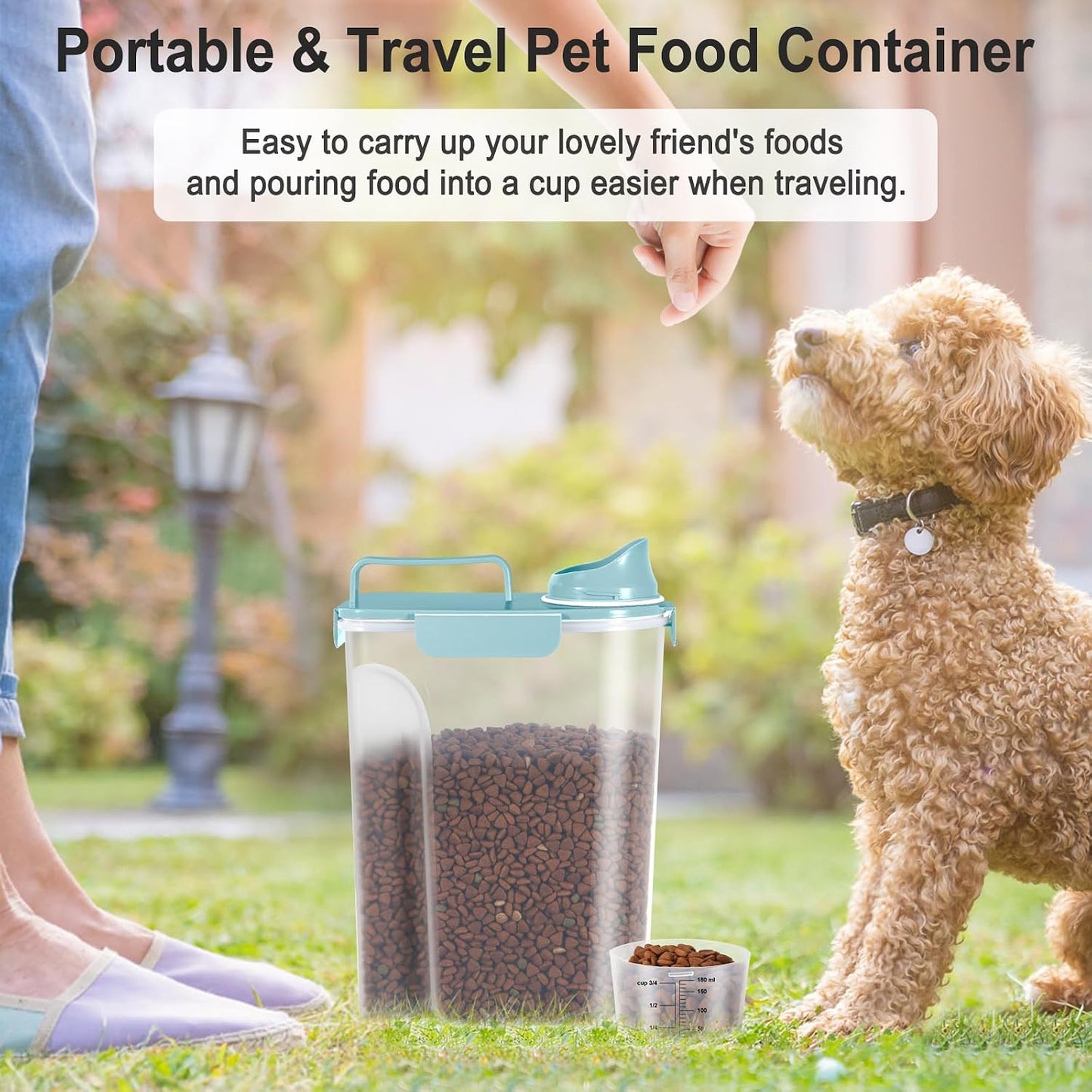 Dog Cat Food Storage Container, Pet Food Pourable Container Airtight with Large Spout & Cup, BPA-Free Plastic Food Dispenser for Pet Food, Bird Seed, Rice, Flour (Dark Gray, 2.5L)