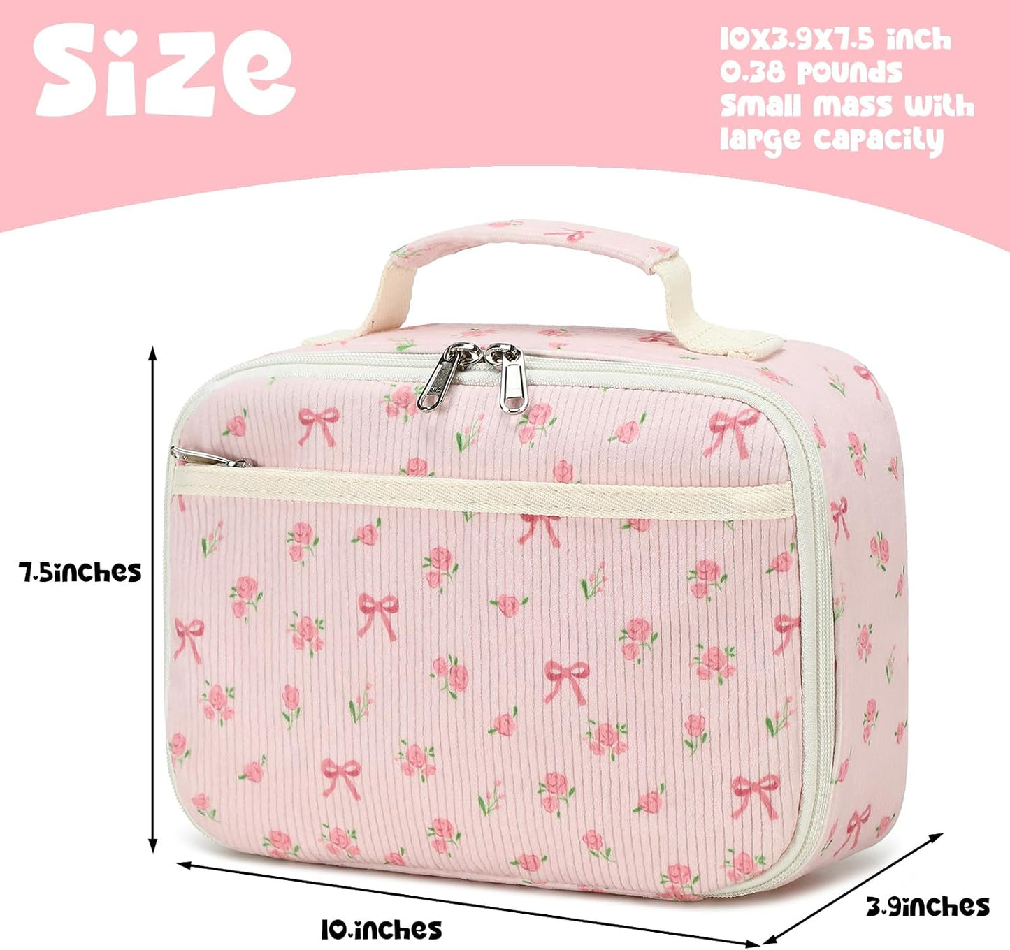 Bluboon Insulated Lunch Bag for Girls & Boys, Corduroy School Lunch Box with Cooler & Organizer Compartments, Leak-Proof Lunch Tote for School, Travel (Corduroy Strawberries Beige)
