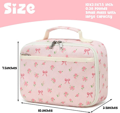 Bluboon Insulated Lunch Bag for Girls & Boys, Corduroy School Lunch Box with Cooler & Organizer Compartments, Leak-Proof Lunch Tote for School, Travel (Corduroy Strawberries Beige)