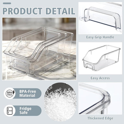 LemonRoad 12 Packs Pantry Organizers and Storage Freezer Clear Organizer Bins with Handle Acrylic Organization Bins Stackable Open Front Storage Vegetable Egg Salad Containers for Kitchen Cabinet