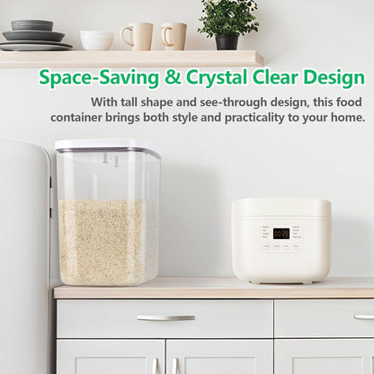 TBMAXS Rice Flour Storage Container - 6.5 Qt | 12 Lbs Crystal-Clear Plastic Food Storage Container Bin with Flip-up Lid, Dry Food Holder for Kitchen Pantry Organization and Storage