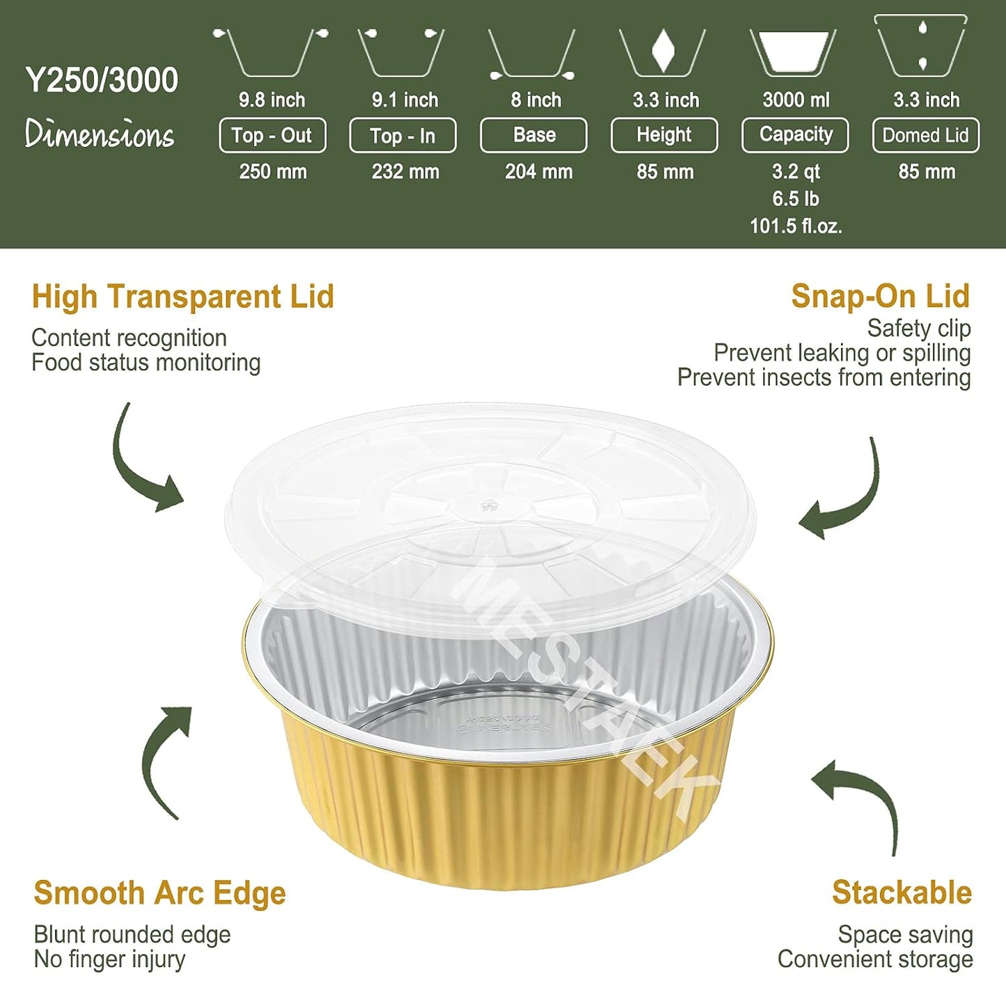 7.7" Round Aluminum Foil Containers with Lids (5 Pack) – Heavy Duty Disposable Takeout Pans for Meal Prep, Pasta, Casserole, Food Storage & Catering, 48oz